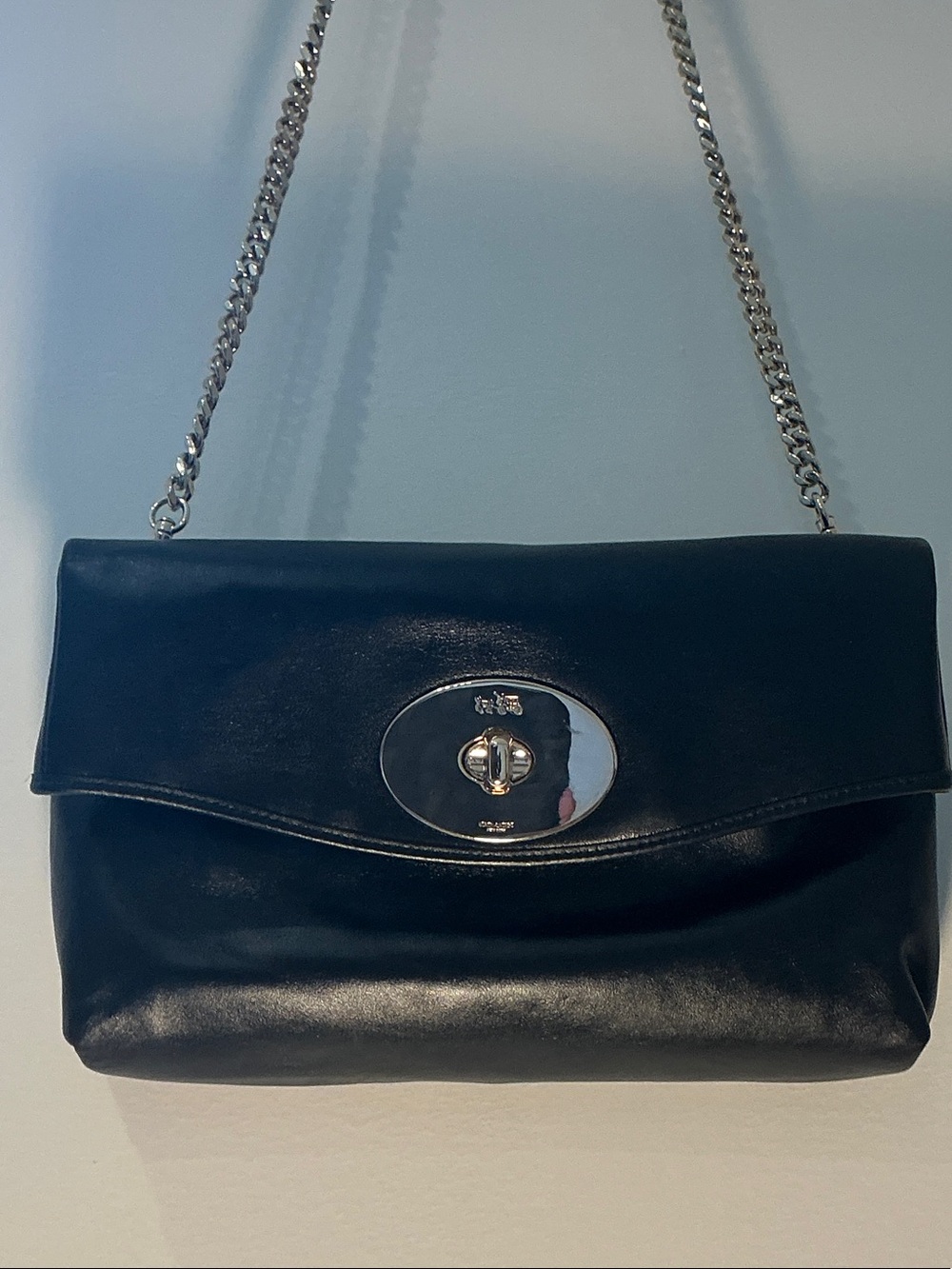 Coach Black Leather Shoulder Bag with Silver Turnlock Brand New Never Worn NWOT
